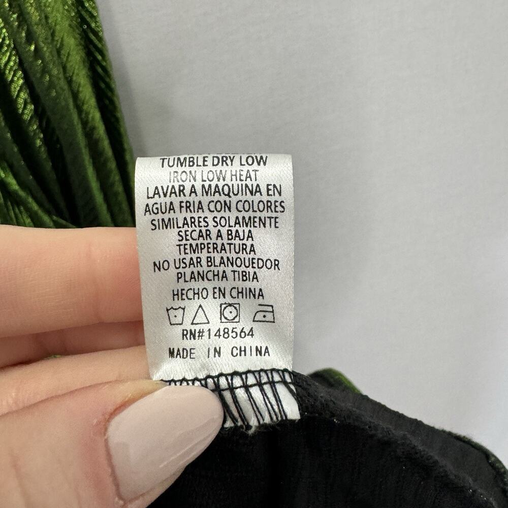 Akira Stay Radiant Metallic Maxi Womens 2X Green One Shoulder Pleated Gown Prom - Picture 14 of 14